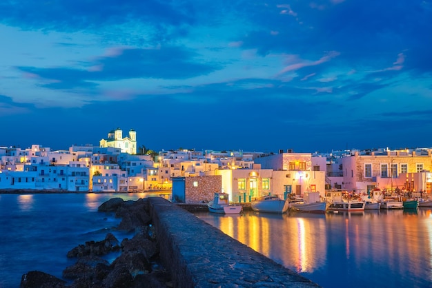 Picturesque Naousa town on Paros island Greece in the night