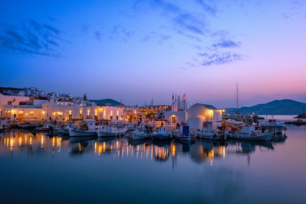 Picturesque Naousa town on Paros island Greece in the night