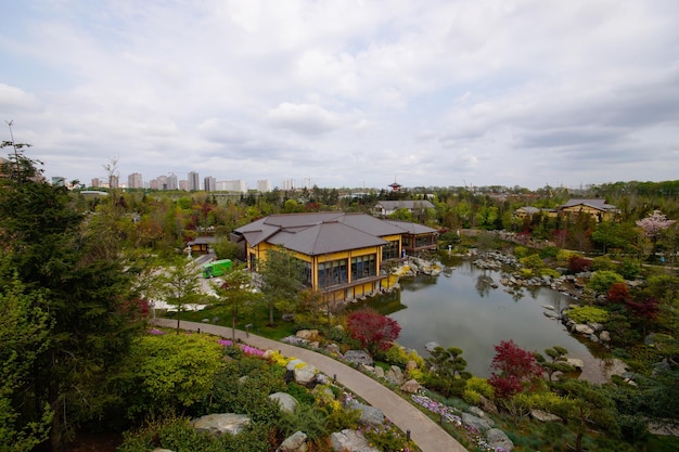 A picturesque place in the Japanese garden Krasnodar Public landscape of Galician Park