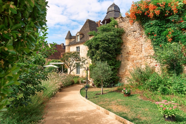 Picturesque road to a house in a French village, Aquitaine region, France