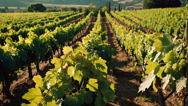 Photo picturesque scenery with rows of lush grapevines that stretch out towards the horizon