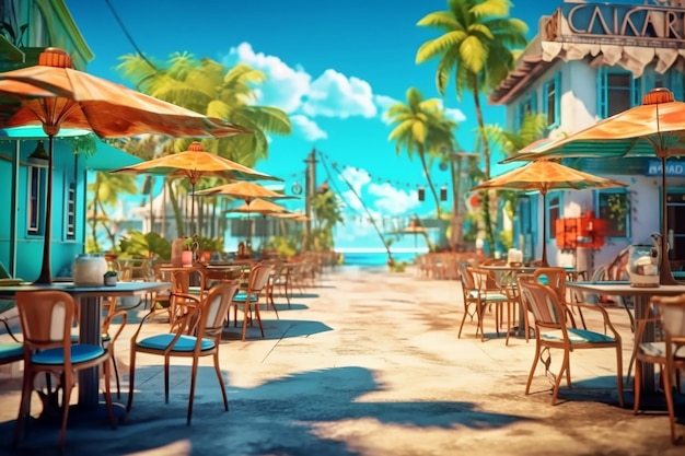 Picturesque seaside cafe on blue sky background Generative AI