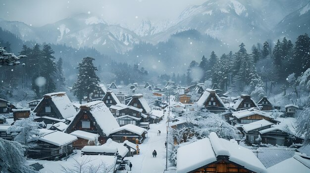 Picturesque Shirakawa go Village Blanketed in Serene Winter Wonderland