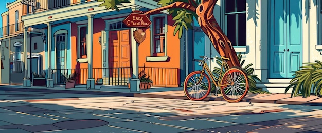 A Picturesque Street Corner In New Orleans Cartoon style