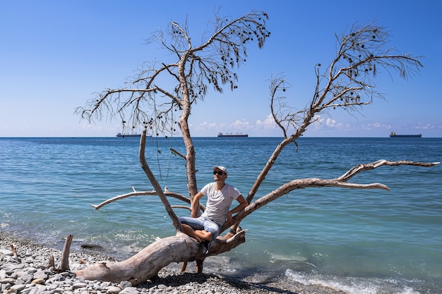 Picturesque summer landscape on a stone beach