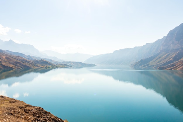 Picturesque turquoise lake in the Caucasus mountains