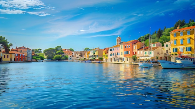 A picturesque view of the blue lagoon in the town of Veli Losinj on sunny day Locati Generative AI