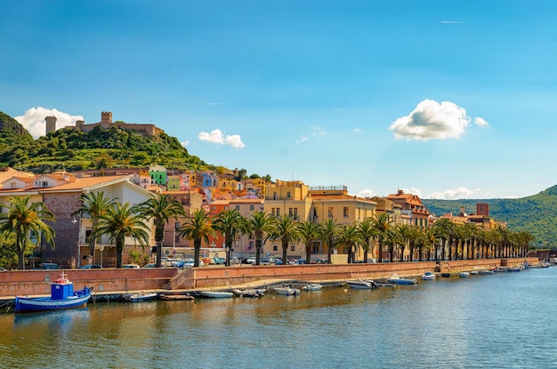 Picturesque view of bosa town along temo river in sardinia italy