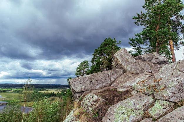 Picturesque view from the mountain to the bay in Karelia