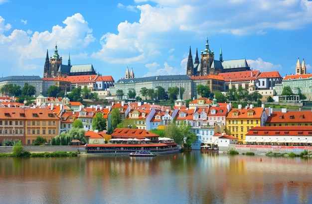 Picturesque View of Prague with the Vltava River and Prague Castle