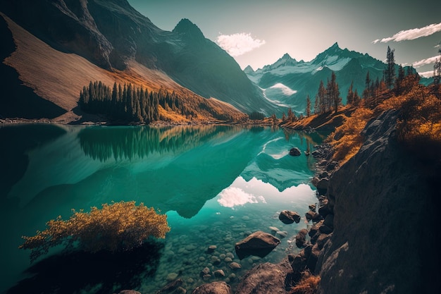 Picturesque view of a tranquil lake and mountain