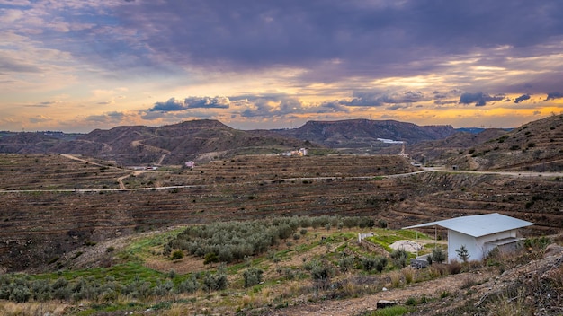 Picturesque view of the valley with farm village and plantations