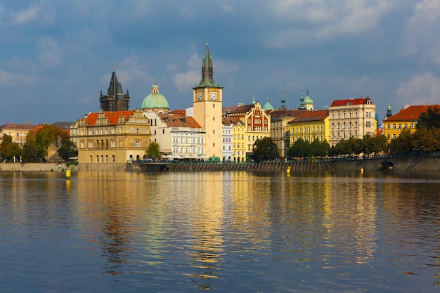 Picturesque view of the Vltava River and Old Town in Prague