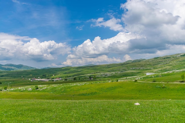 The picturesque village is among the meadows on the high mountains