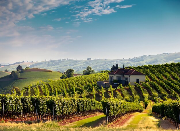 Photo picturesque vineyard with rolling hills covered in grapevines