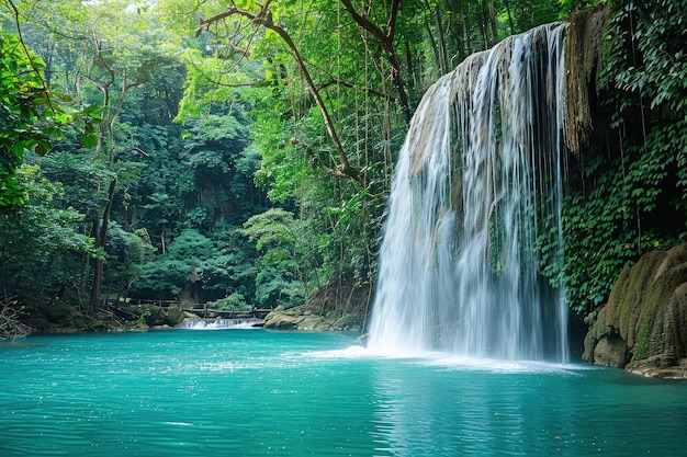 Picturesque Waterfall in Kanchanaburi Thailand Serene and Majestic Rainforest Beauty