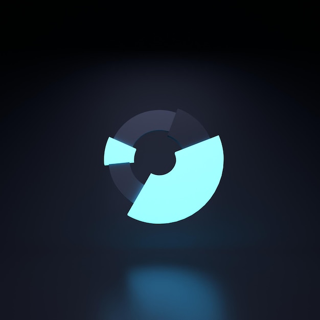 Pie chart icon Neon element on a black background 3D rendering illustration