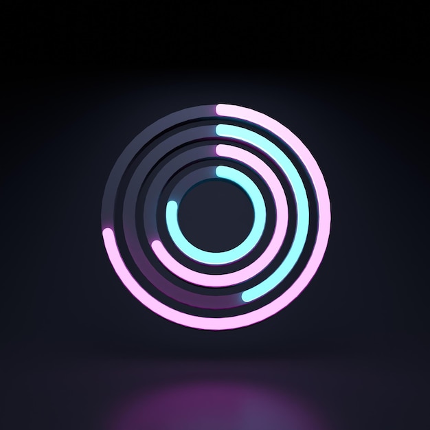 Pie chart icon Neon element on a black background 3D rendering illustration