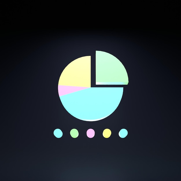 Pie chart icon Neon element on a black background 3D rendering illustration