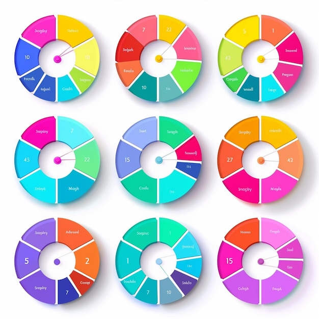 Photo pie chart with 10 to 20 steps colorful diagram