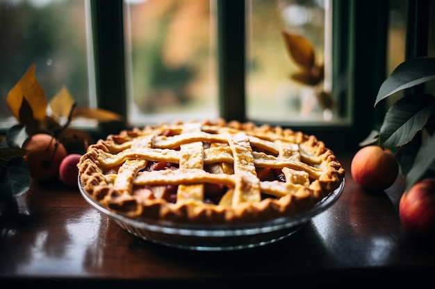 A pie displayed on a windowsill cooling