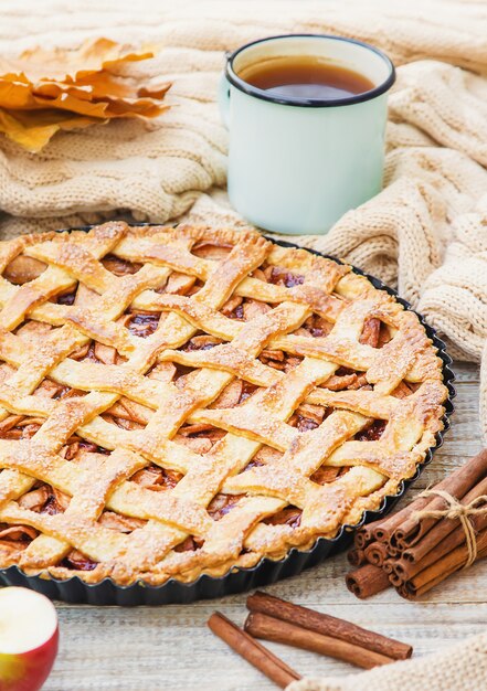 Pie with apples and cinnamon