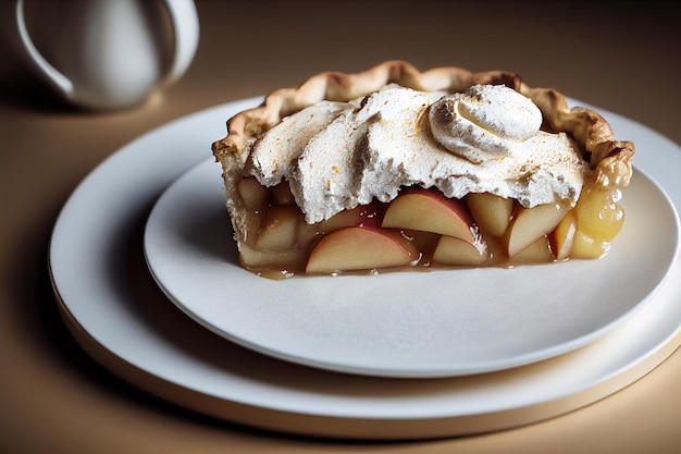 A pie with apples on it and a spoon on a plate