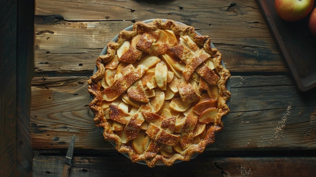 Pie with apples on top of it