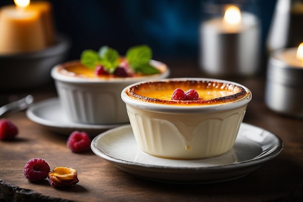 Photo a pie with berries on it sits on a table next to a bowl of raspberries