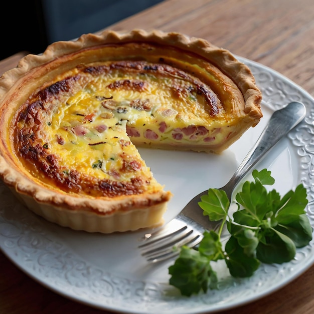 a pie with a fork and knife on a plate with a fork and knife