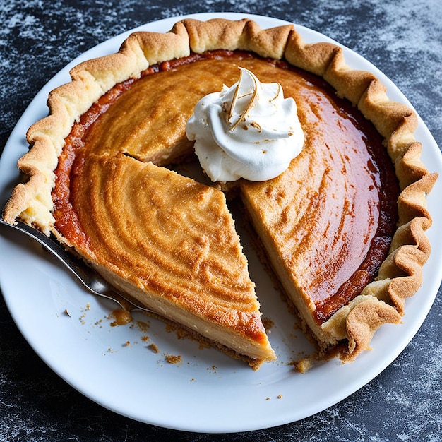 a pie with a fork on a plate with a fork in the middle