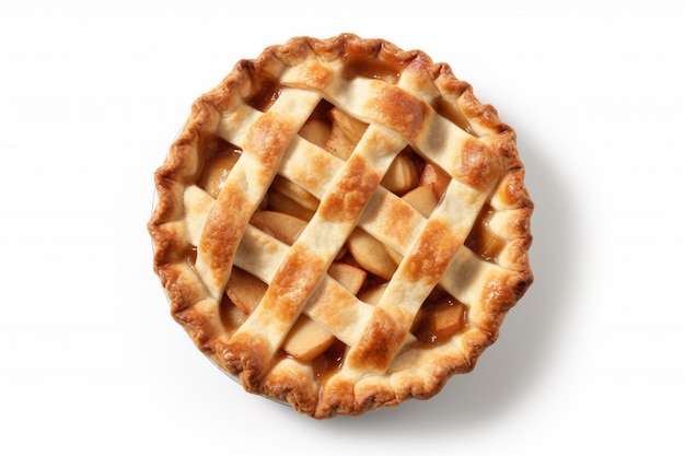 A pie with a lattice top and the top of the pie has a lattice pattern.