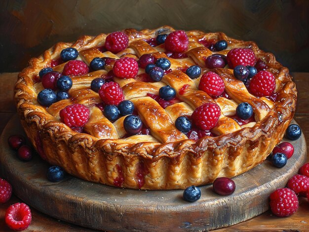 a pie with raspberries and raspberries on it