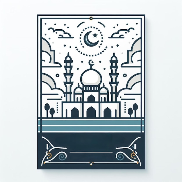 Photo a piece of art with a mosque on the top suitable for islamic greeting card templates