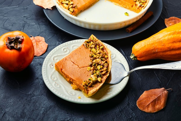 Piece autumn pumpkin pie.