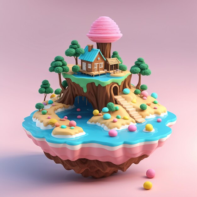 Piece Of Cake In The Form Of An Island 3D Rendering