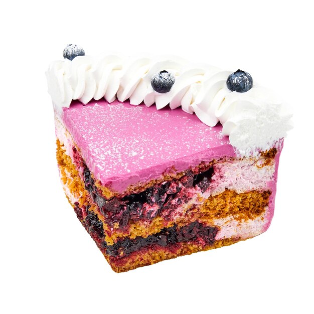 A piece of Cake Medovik Blackcurrant with biscuit based on honey sour cream and blackcurrant confit