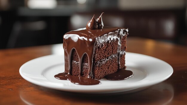 Photo a piece of cake with chocolate icing on a plate