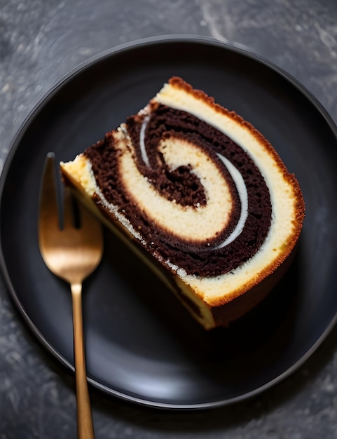 a piece of cake with chocolate icing and a spoon on a plate