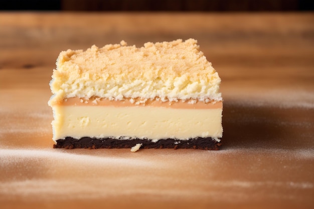 A piece of cake with a coconut crust