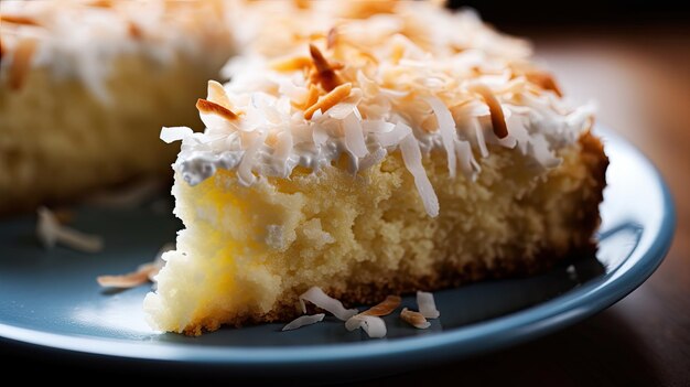 a piece of cake with coconut flakes on top