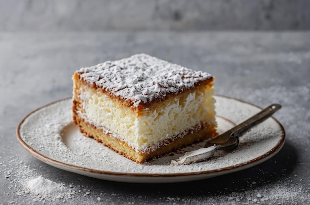 Piece of cake with powdered sugar on top