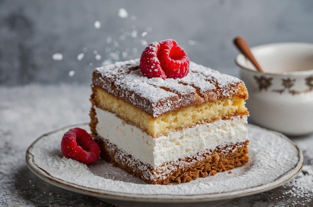 Piece of cake with powdered sugar on top