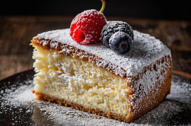 Piece of cake with powdered sugar on top