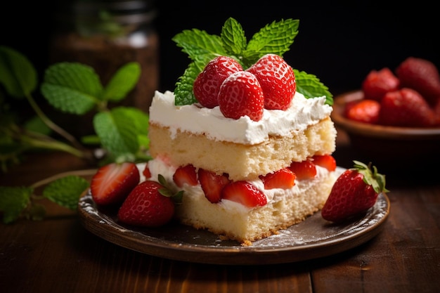 Piece of cake with strawberry fruit dessert