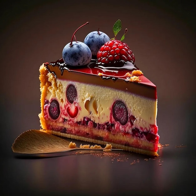 A piece of cheesecake with berries on top of it.