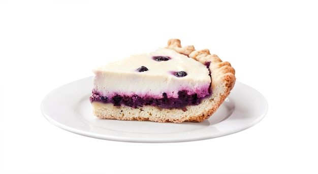 Piece of cheesecake with blueberries on a plate isolated on white background with clipping path