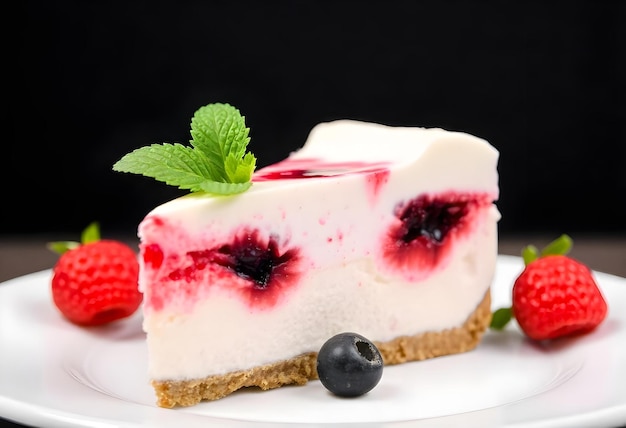 Photo a piece of cheesecake with raspberries and a raspberry