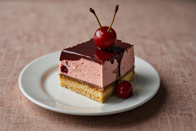 Piece of cherry mousse cake