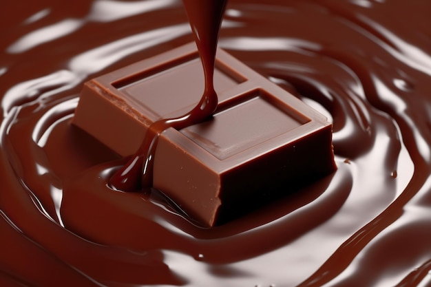 A piece of chocolate being melted into a chocolate bar generative ai image